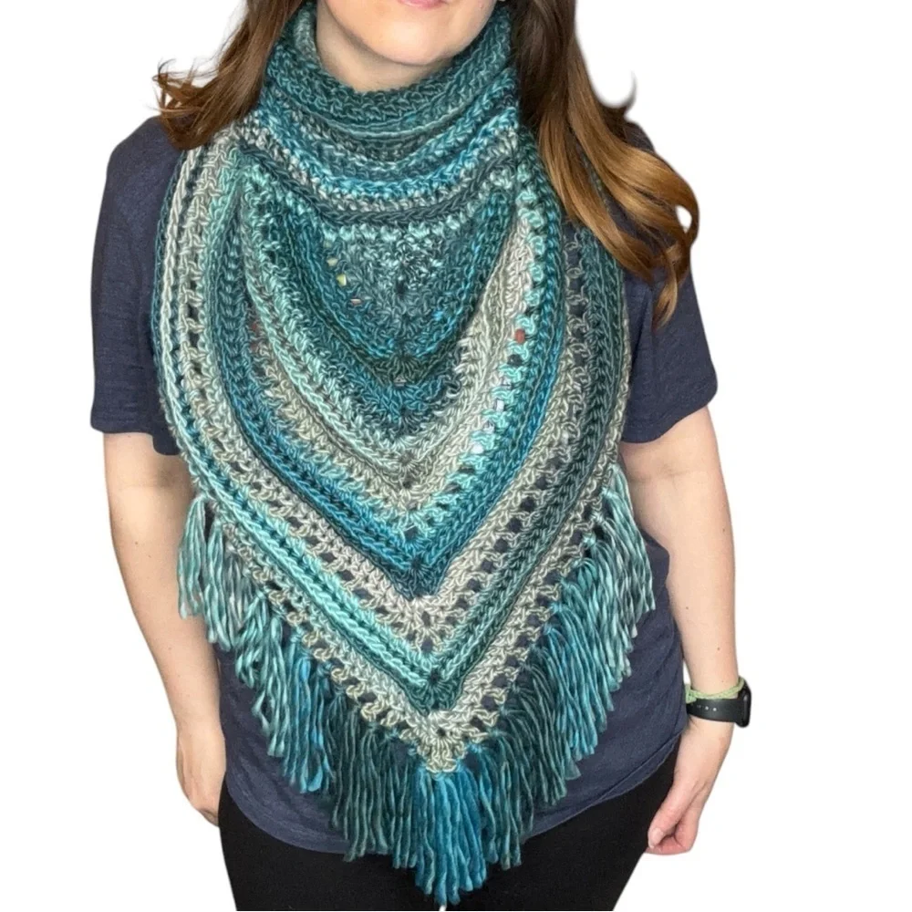 Handcrafted Crochet Cowl Neck Scarf With Fringe New‎ Handmade by Seller Knit